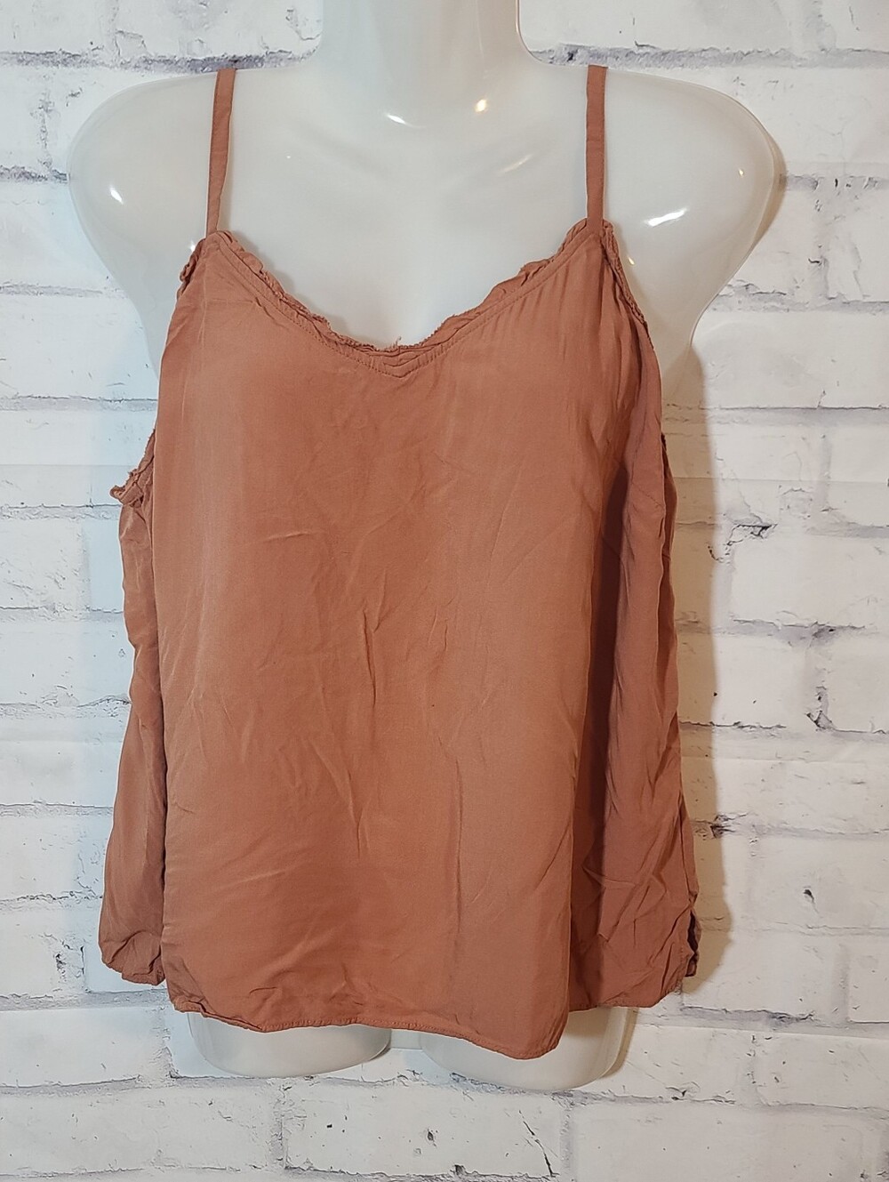 Old Navy Rust Brown Solid Rayon/Viscose Cami Tank Top Adjustable Strap L